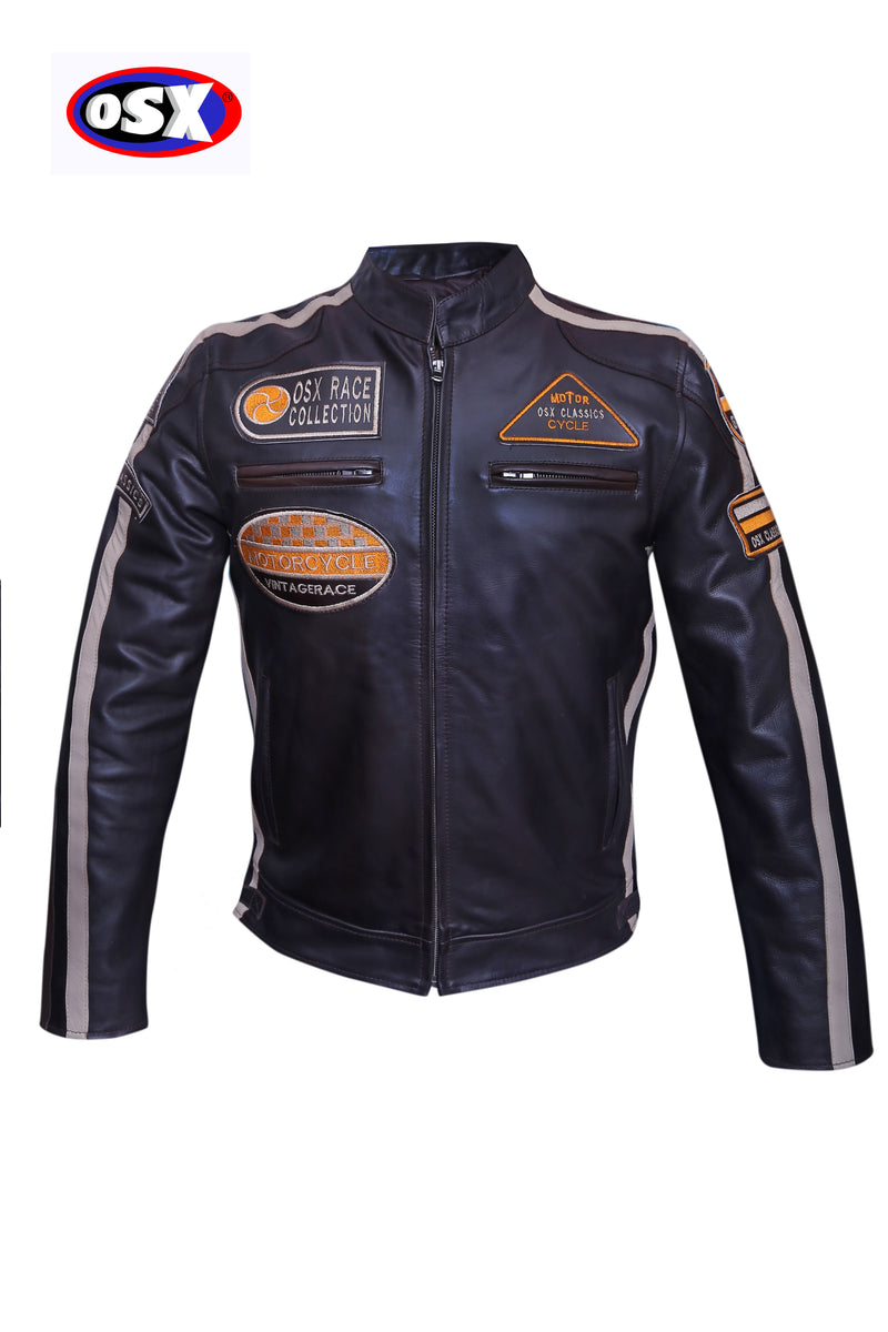 OSX RACING BIKER JACKET WITH BADGES - CRUISER STYLE -1174